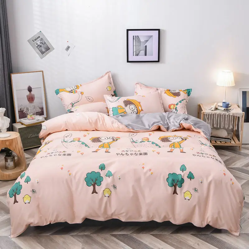 Flower and eiderdown Quilt Cover Bedding Kit, Couple Bedspread, Single Sheet, Double Bed, KK-Size, 4Pcs