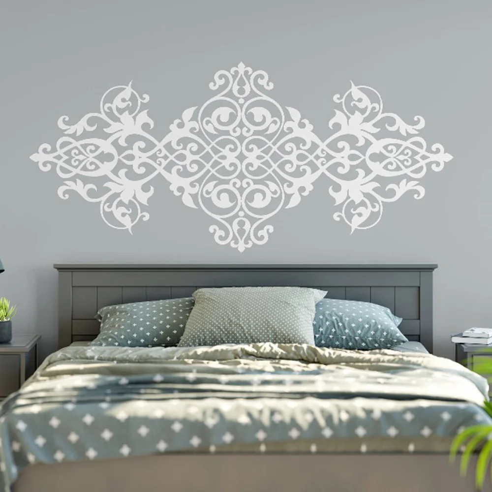 Large Size Vintage Headboard Wall Decal Baroque Style Design Mandala Flower Wall Stickers Master Bedroom Home Art Decor M28