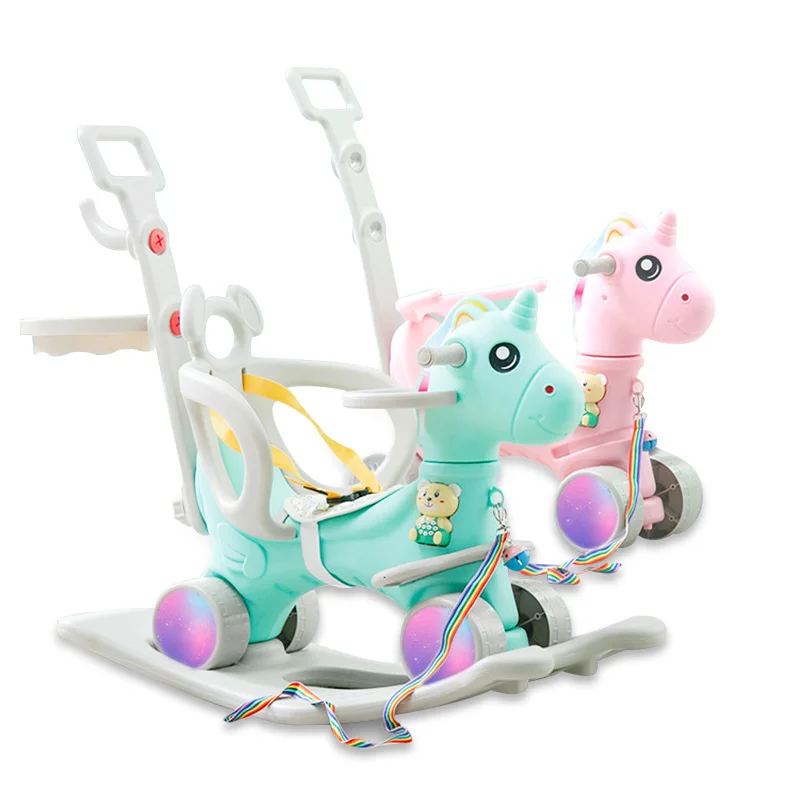 Unicorn Rocking Horse Stroller para crianças, piscando roda Pram, música do bebê, cadeira de balanço multifuncional, brinquedos para crianças,