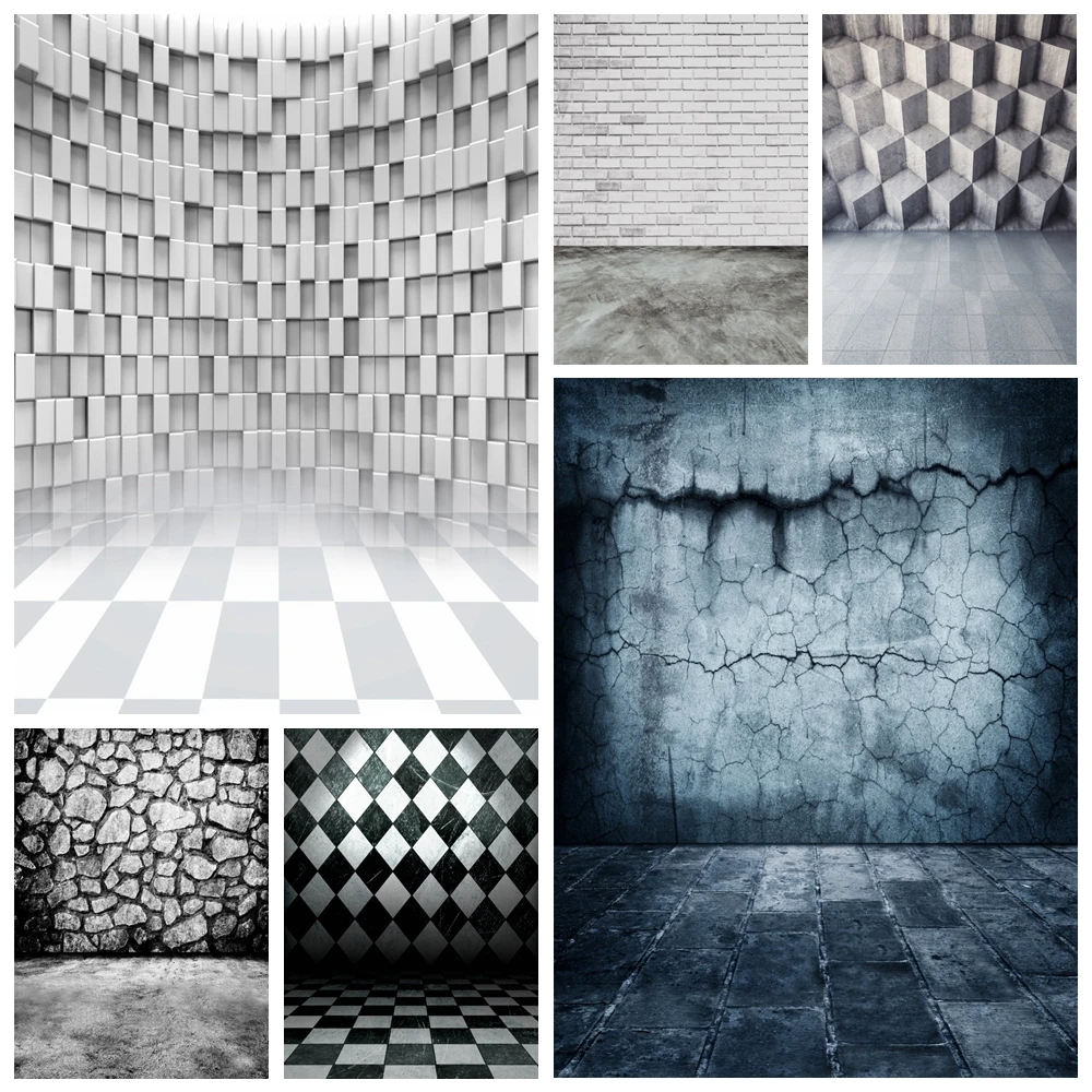 Laeacco Brick Wall Stones Grid Floor Grunge Vintage Portrait Photo Backgrounds Photography Backdrops Photocall For Photo Studio