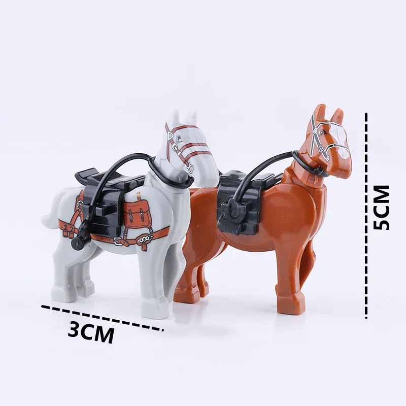 Military War Horse Building Blocks Saddle Horses Rope Whip Accessories Bricks Animal Model Educational Children\'s Toys C255