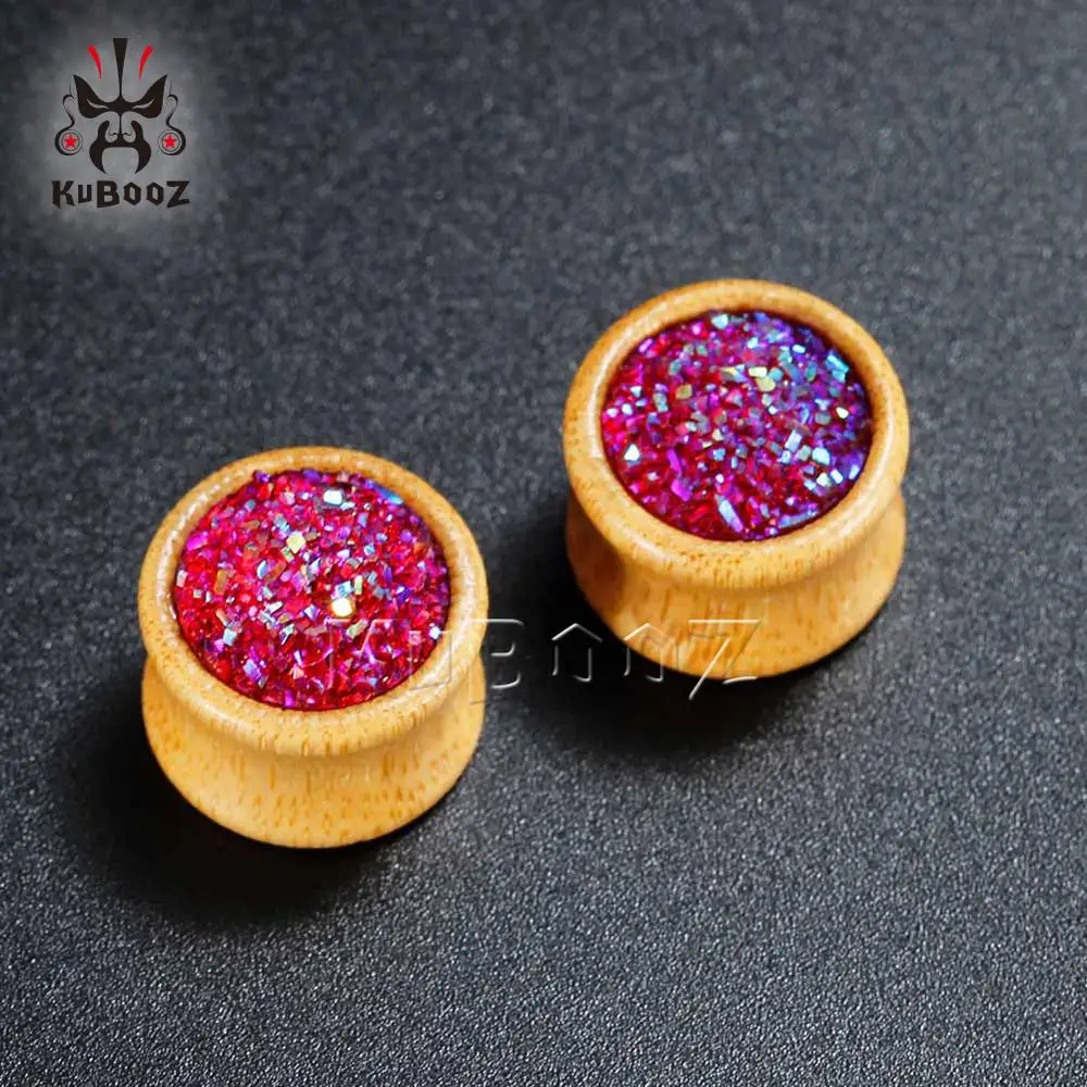 KUBOOZ Ear Plugs Piercing Fake Ore Wood Expanders Hollow Studs Earrings Tunnels Stretcher High Quality Simple Jewelry Gift 2PCS