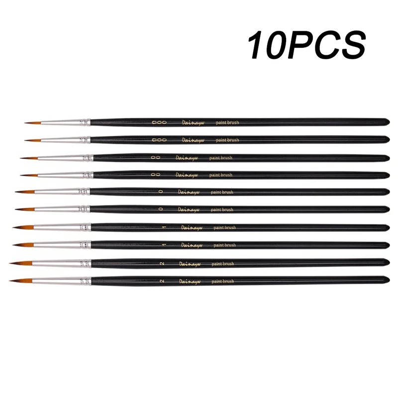 10 PCS Miniature Detail Paint Brush Set Finest Quality Soft Brushes Pen Acrylic Watercolor Oil Drawing Model Airplane Kits Nail