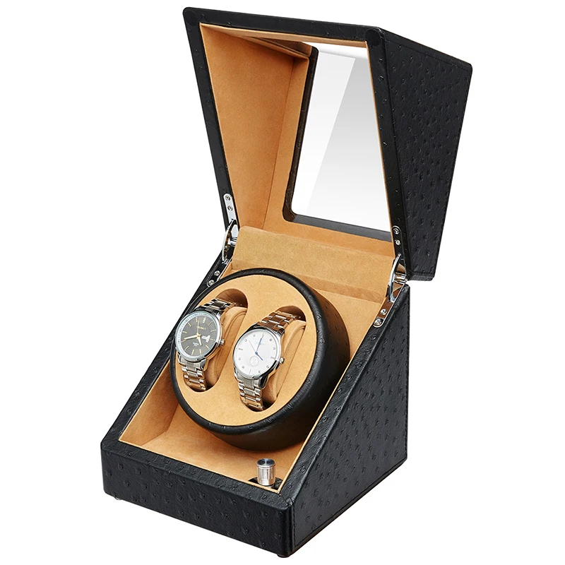 JQUEEN Watch Winder 2+0 Storage 5 Working Modes Black MDF PU Leather Interior With Quite Motor