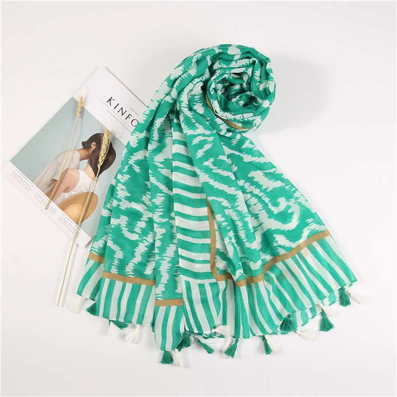 2021 Newest Cotton Zebra Print Tassel Scarf Shawls Spring Women Beach Geometry Wrap Head Hijab Scarves