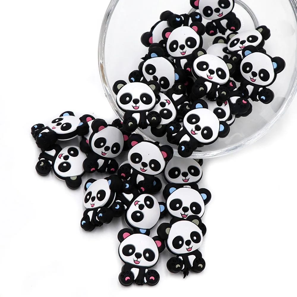 Joepada Silicone Animal Bear Beads 10pcs Newborn Teether Products Cartoon Teething Beads DIY Pacifier Chain Baby Oral Care Toy