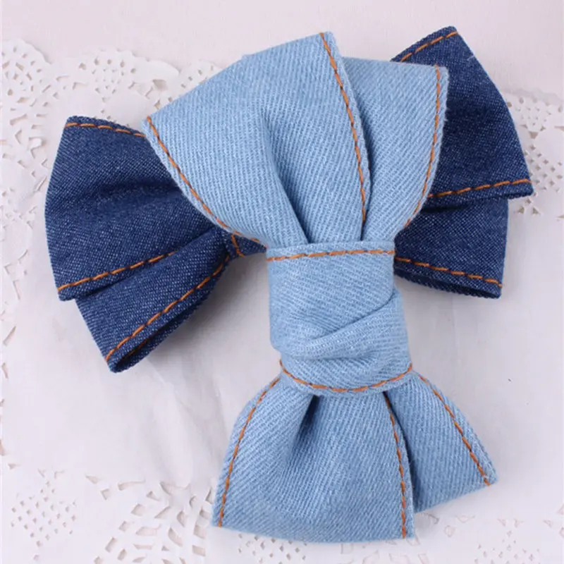 1PCS Solid Color Cute Barrettes Women Fashion College Wind Hairpin  Denim Hair Bow For Girl Duckbill Clip Hair Clips Accessories