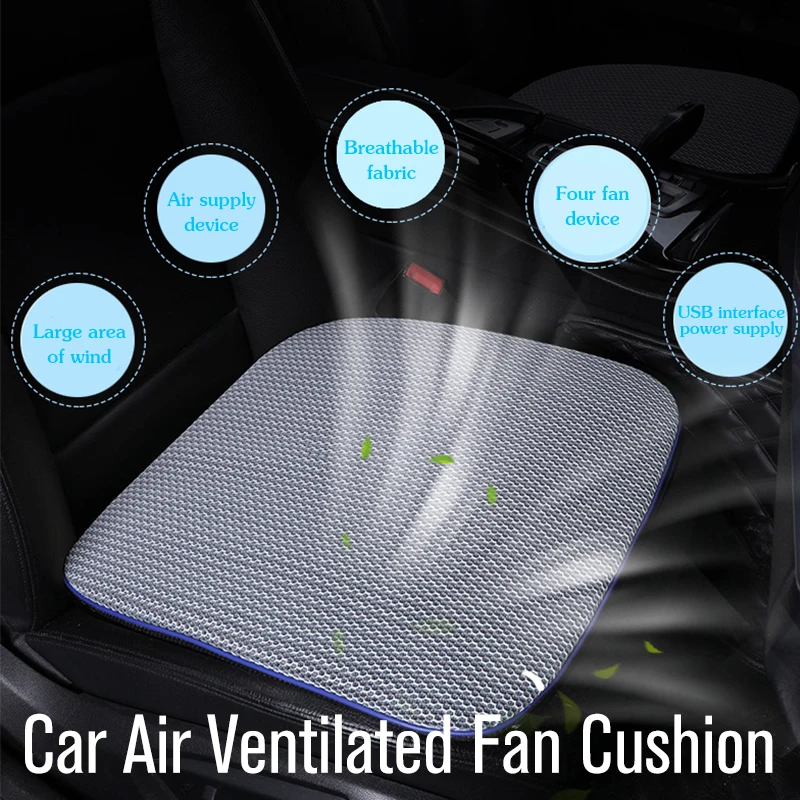 USB Car Seat Cushion W/4 Built-in Fan Comfortable USB-powered Seat Cushion Air Ventilated Fan Conditioned Cooler Pad