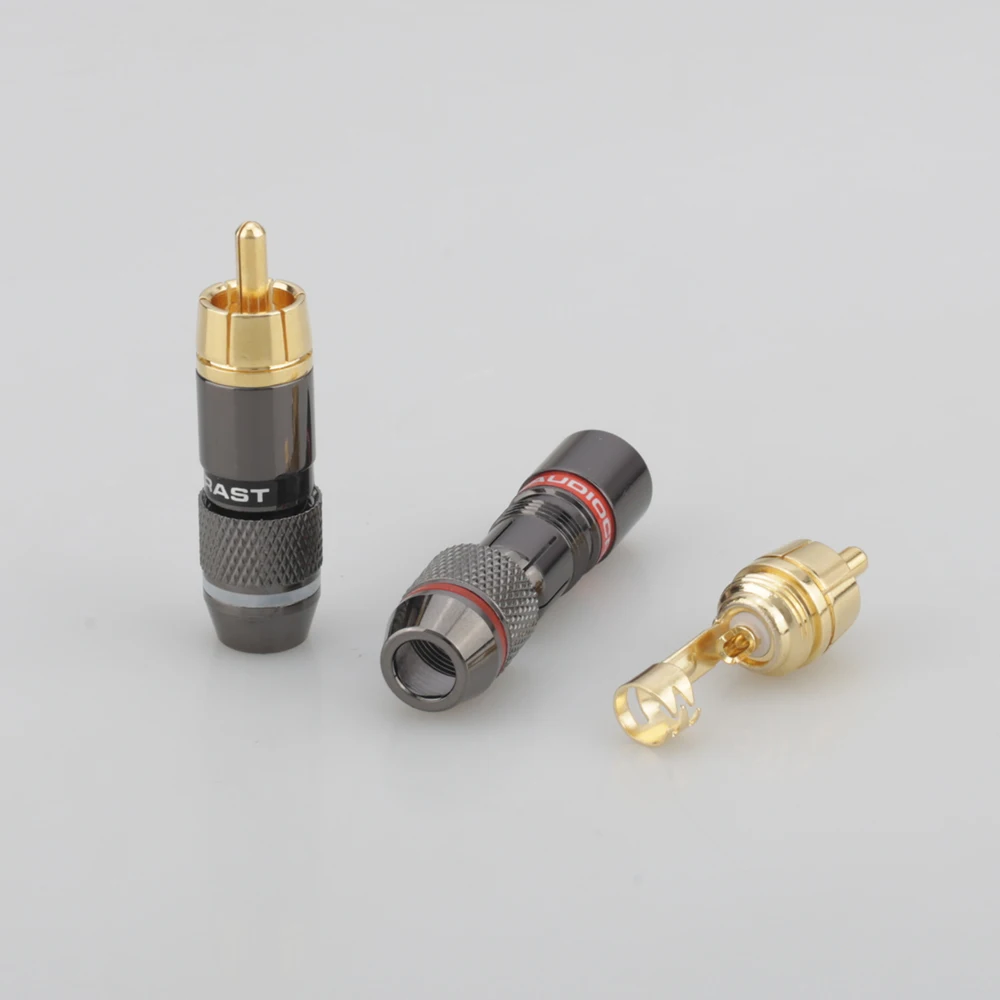 Hifi 8 pcsrcaプラグゴールドメッキ6mmオスダブルセルフロッキングロータスワイヤーコネクタオーディオアダプタ