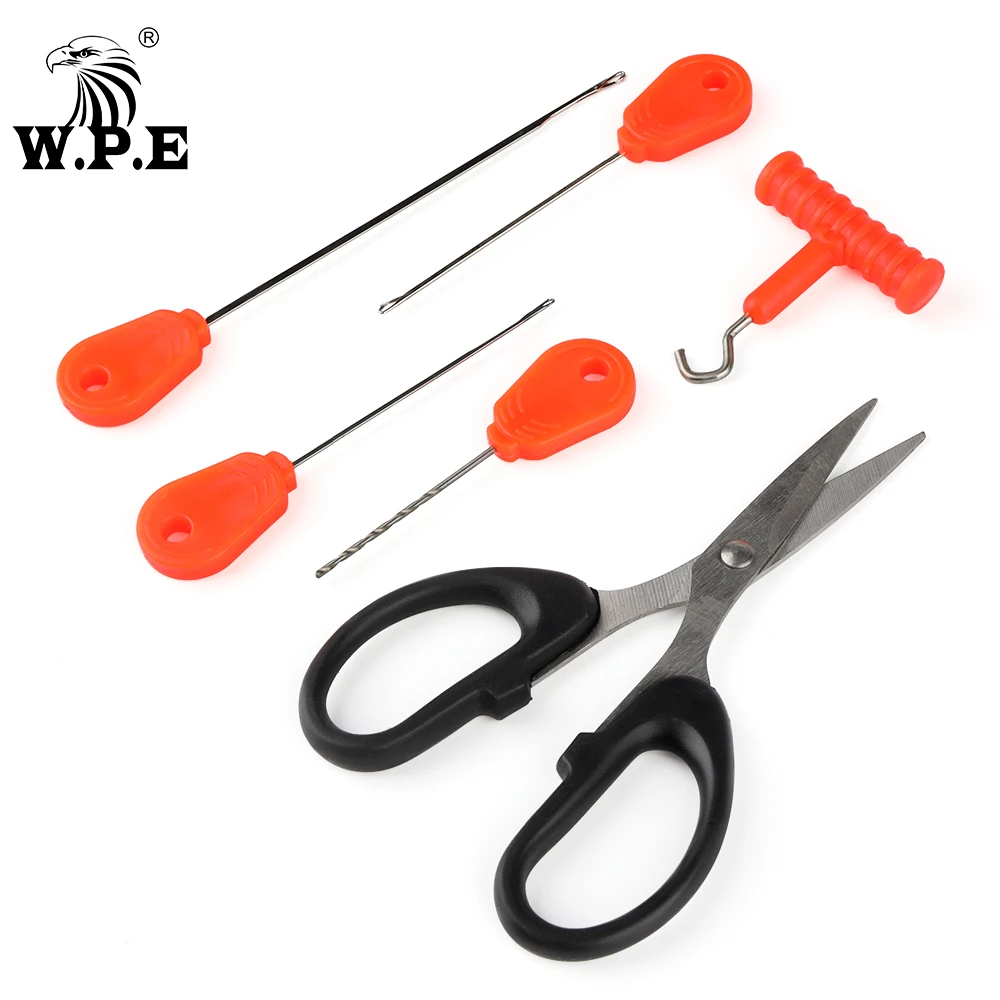 W.P.E ปลาคาร์พตกปลาสแตนเลส Boilie 1ชุด/6 Pcs เข็มกรรไกรชุด Baiting เจาะเข็มเครื่องมืออุปกรณ์เสริม