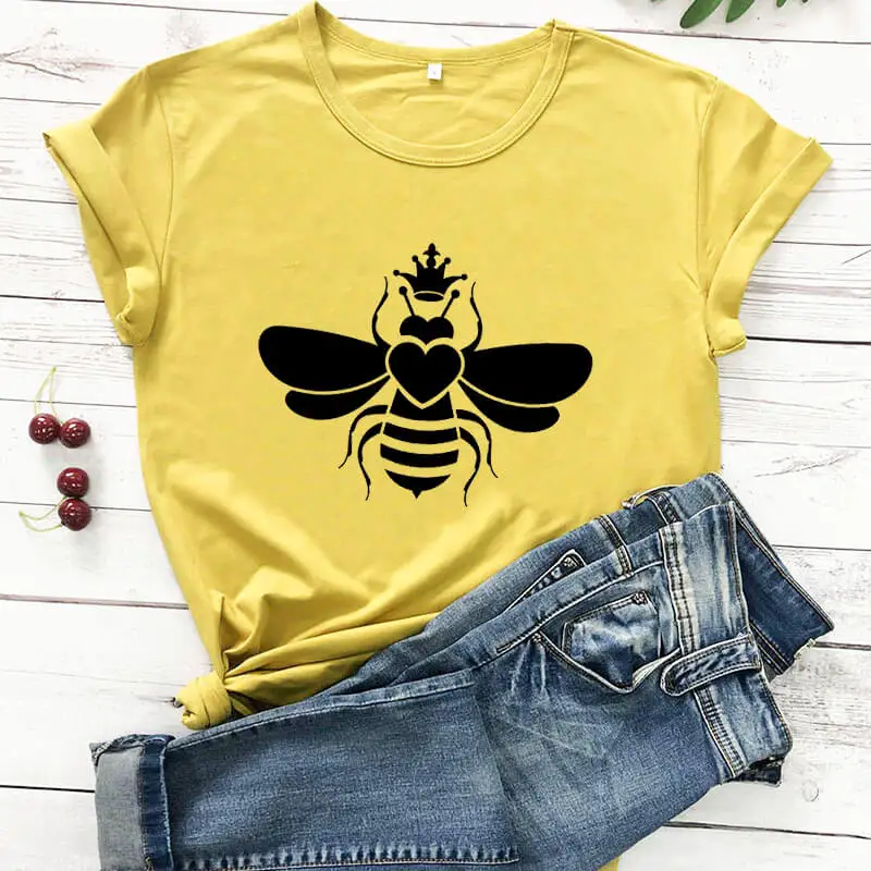 Queen with Cute Bee Shirt New Arrival Summer 100%Cotton Funny T Shirt Queen Bee Shirts Bees Shirt Bees Lover Gift Gife for Her