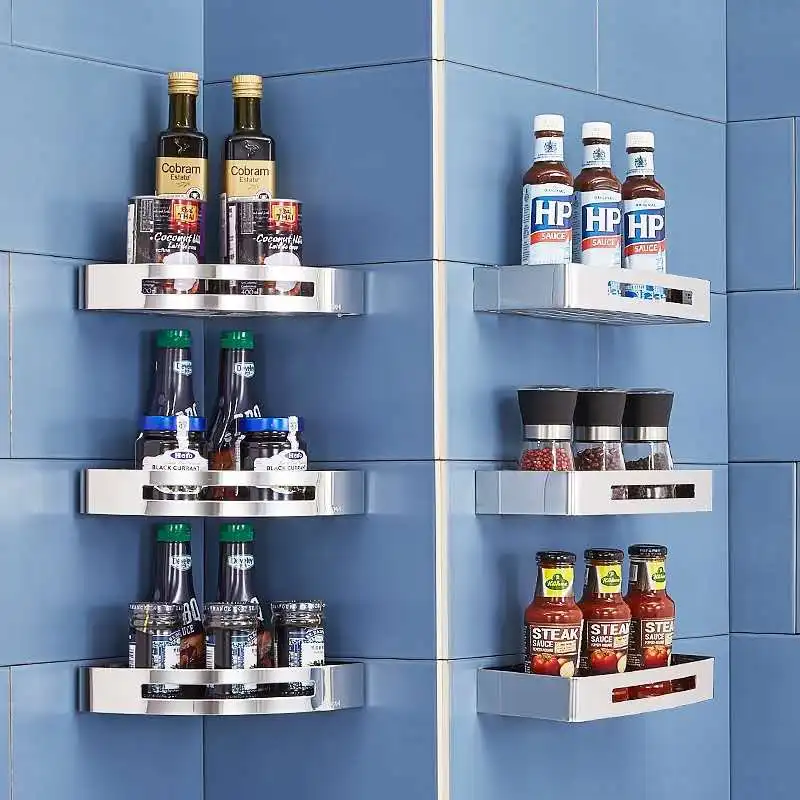 Kitchen Wall Shelf Storage Organizer Shelf Spice Rack Storage Shelves Rack for Kitchen Bathroom Nail-free Space Aluminium