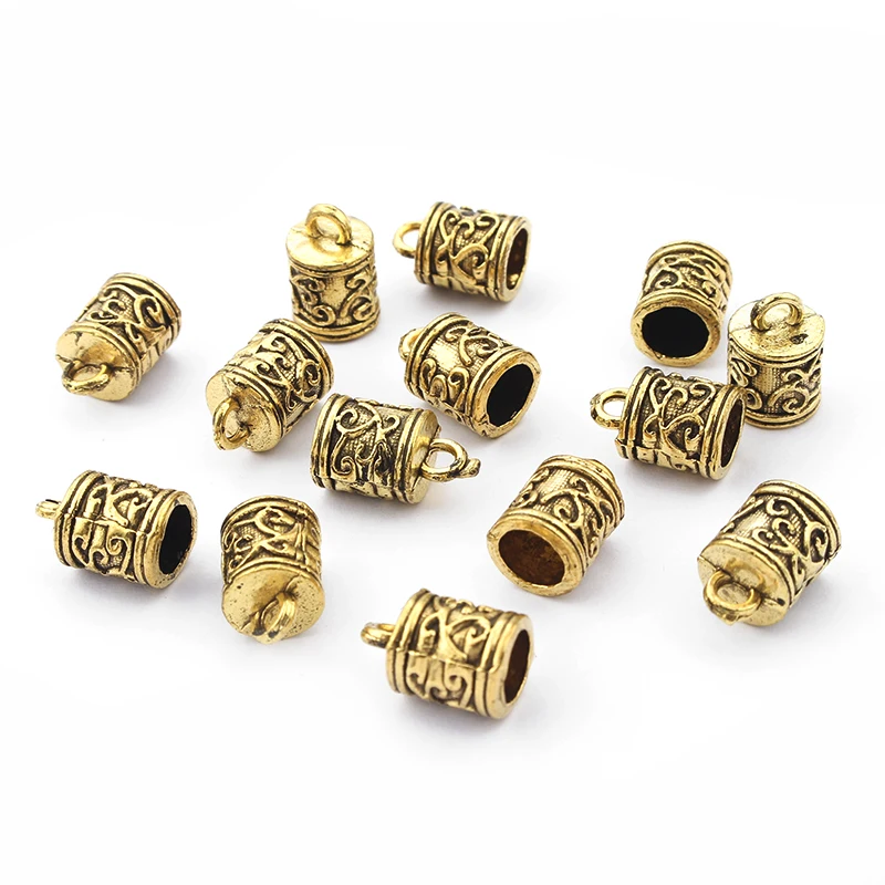20Pcs Tibetan Silver/Bronze/Gold End Caps Beads Tassel Cap Charms For 5mm Round Leather Cord Bracelet Jewelry Accessories