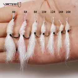 Vampfly-señuelo de pesca de agua salada, 7 unids/lote/caja, 4 # ~ 16 #, camarones de ala de hielo blanca, cabeza de cadena de Metal, Mosca de Ninfa para lubina de salmón Steelhead