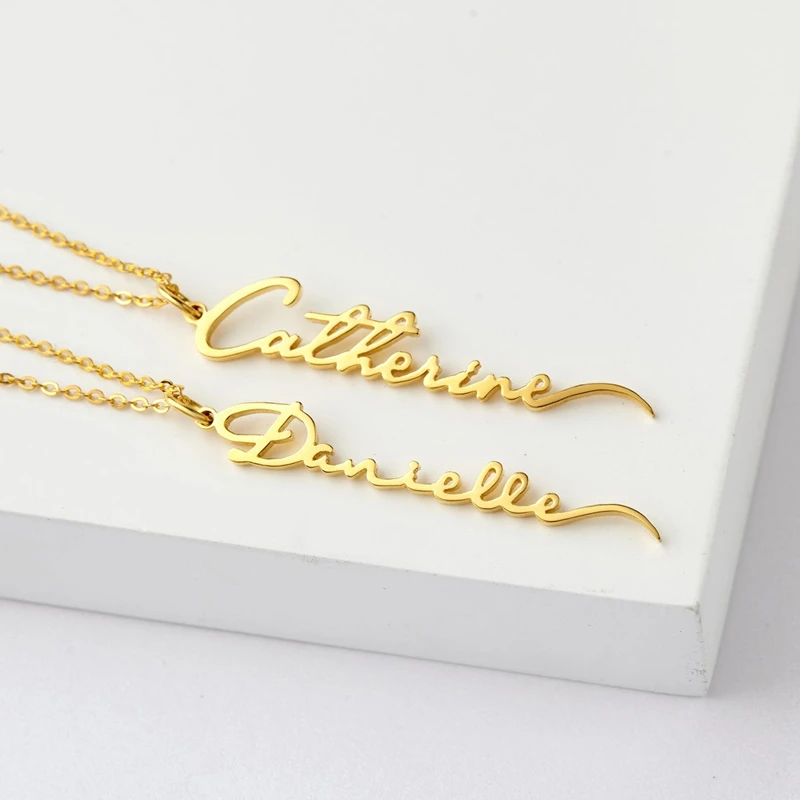 Personalized Signature Name Necklace Customized Vertical Handwriting Nameplate Pendant Stainless Steel Necklace Women Jewelry