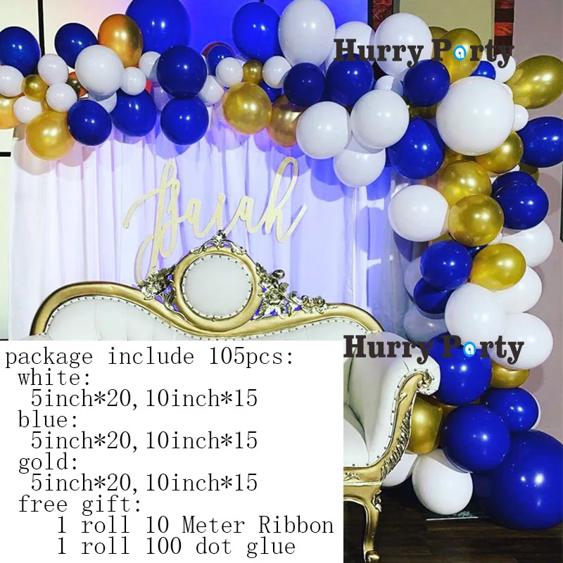 105Pcs Blue Birthday Decoration Balloons White Globos Wedding Anniversary Party Decorations Backdrop DECOR PARTI