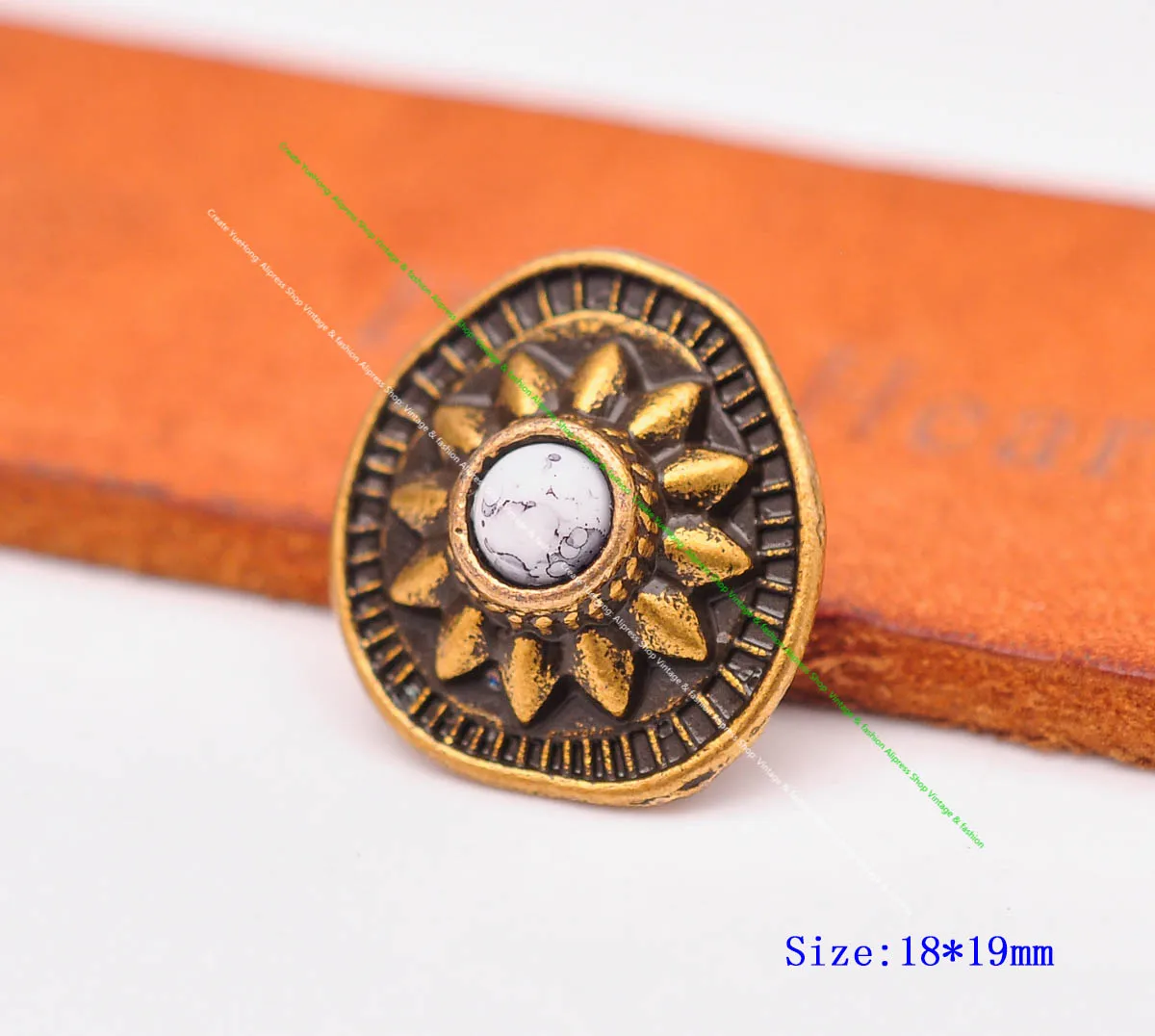 10pcs 19*18mm Vintage Messing Sonnenblume schwarz türkis Conchos Zubehör für DIY Leder Handwerk Gürtel Ledertasche Schlüssel bund Dekor – Detail 2