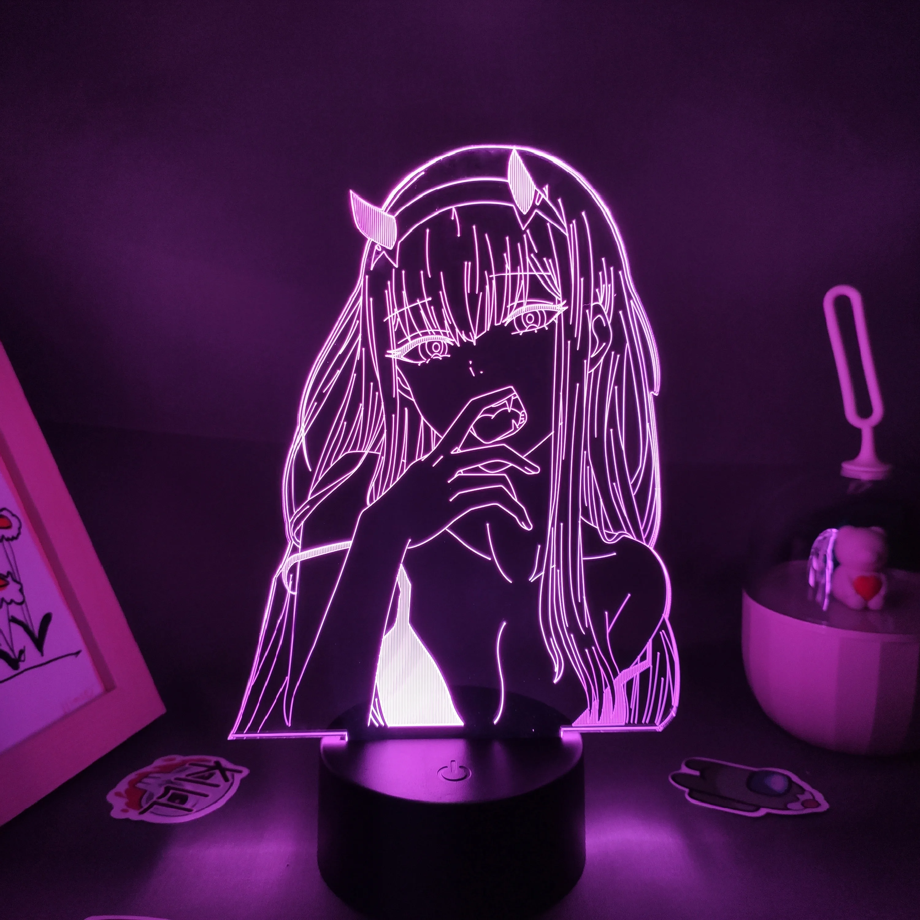 Anime Zero Two Figure 3D LED Neon Night Lights Birthday Gift for Friends Otaku Bedroom Table Decor Manga Sexy Girl 02 Lava Lamps