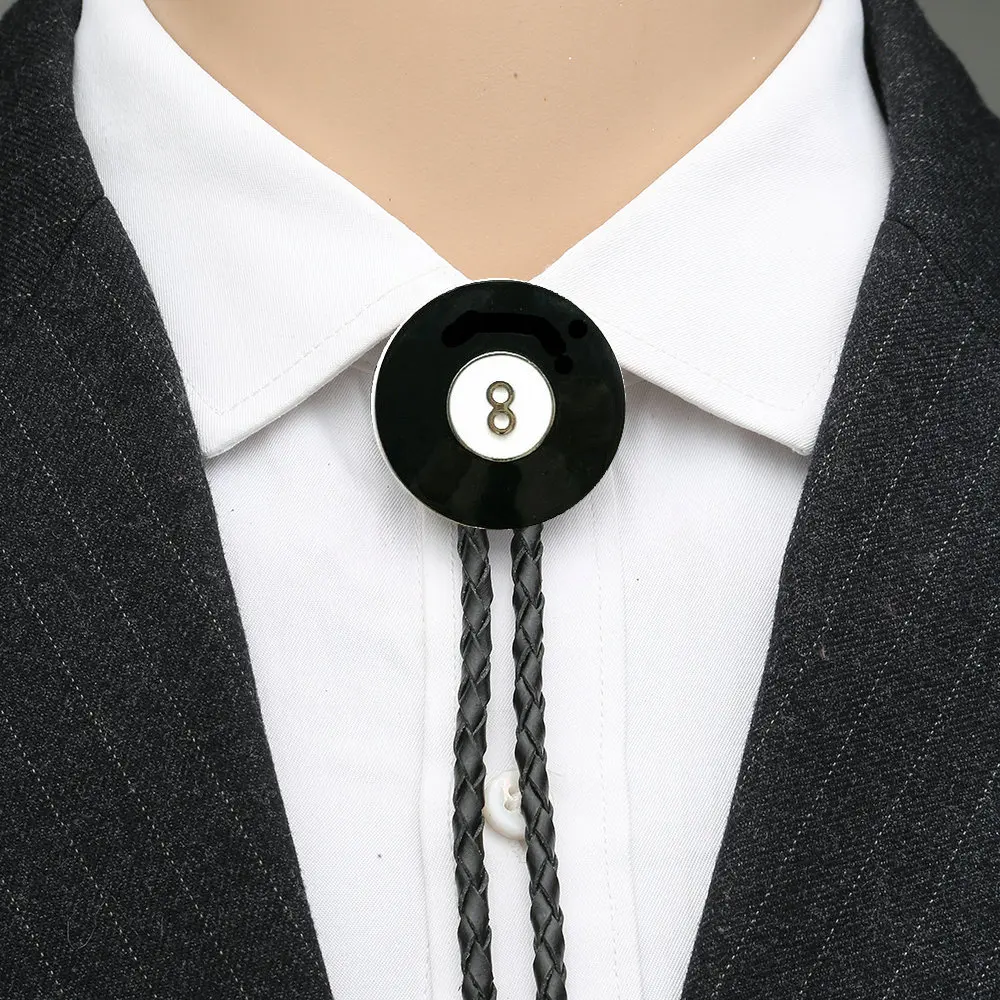 

Western cowboy bolo tie lucky 8 billiard black 8 two-piece suit unisex leather collar rope birthday banquet suit accessories