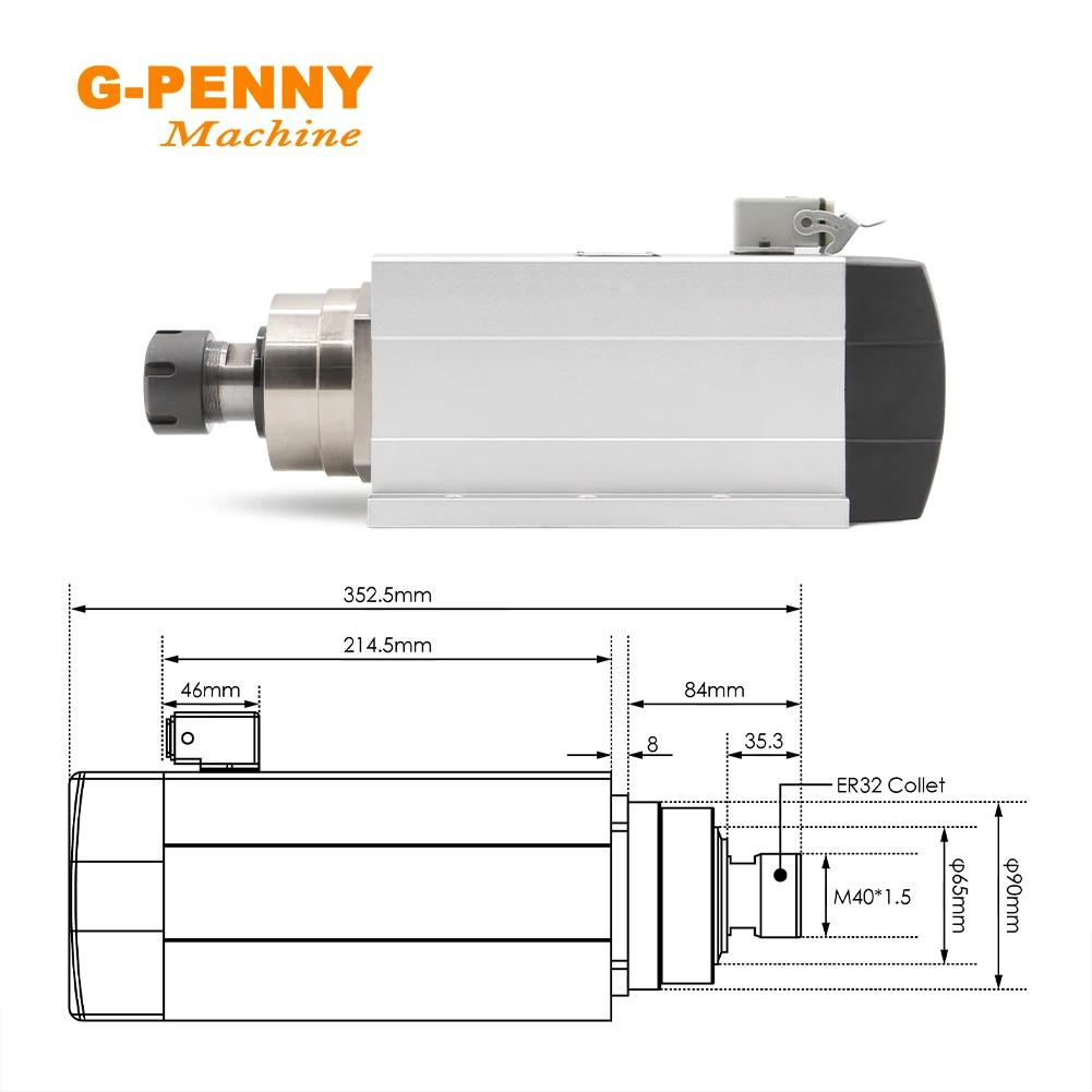 4.5kw ER32 air cooled spindle motor 220v/380v square spindle Ceramic ball bearings spindle 0.01mm accuracy