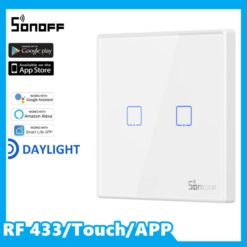 SONOFF T2 EU Smart RF 433/APP/Touch Control Wall Light Switch 1 2 3Gang Wall Touch Switch Controller Work With Alexa Google Home