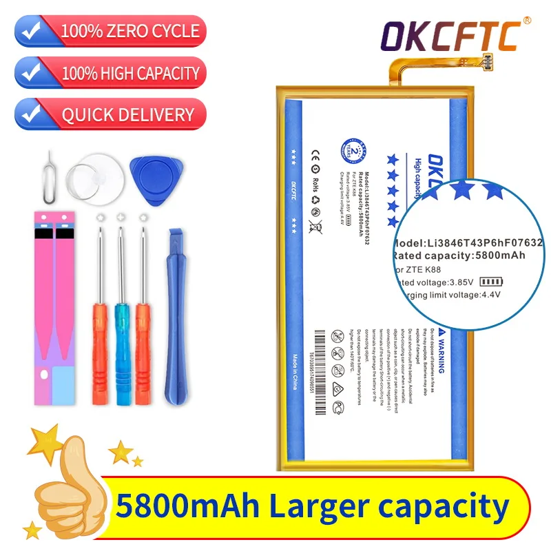 

OKCFTC 100% New Original High Quality 3.8V 5800mAh Li3846T43P6hF07632 For AT&T Trek 2 HD For ZTE K88 Battery Batteries