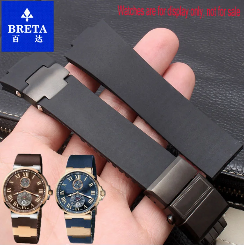 BRETA-Correa de silicona resistente al agua para reloj, banda de goma de 25x12mm, color negro, marrón y azul, para ulyse Nardin Marine Diver