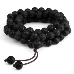 8mm perline fatte a mano bracciale da uomo collana classica in pietra lavica nera naturale per donna Yoga Buddha Charm Mala bracciale regalo gioielli