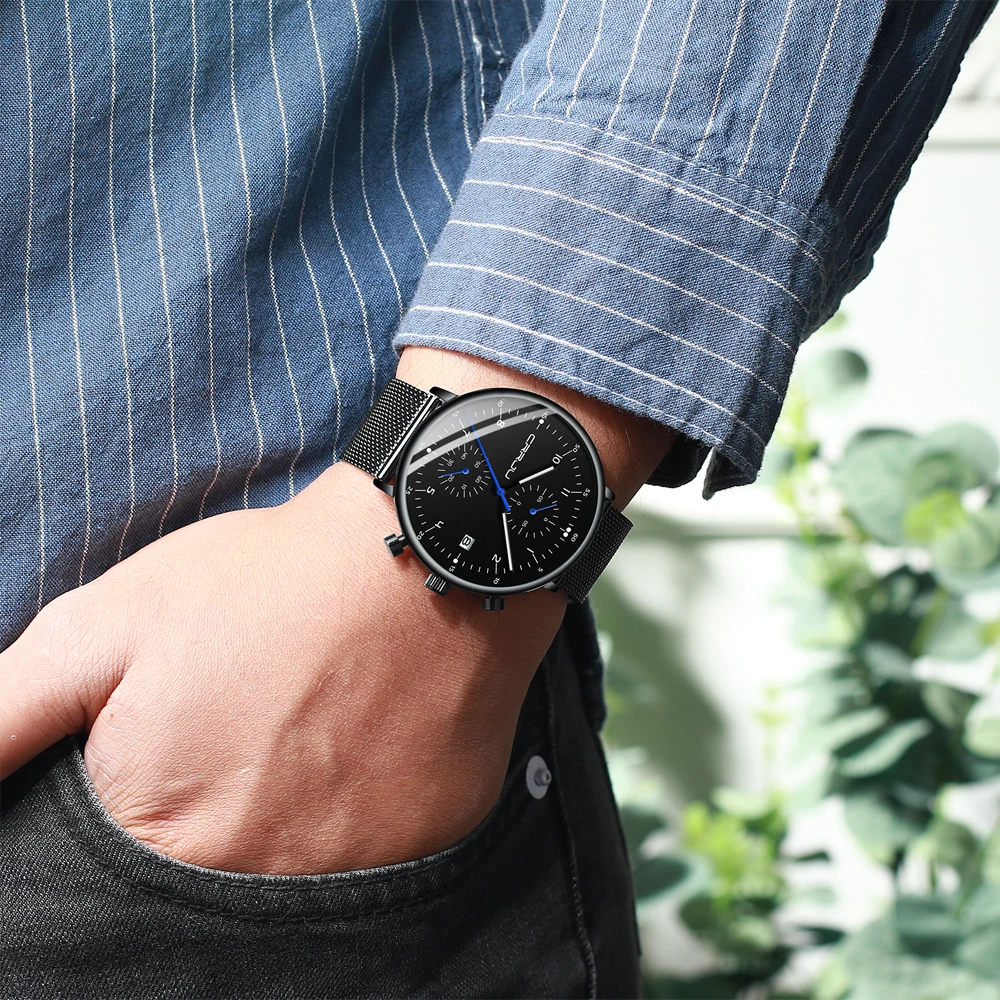 CRRJU-reloj analógico de acero inoxidable para hombre, accesorio de pulsera de cuarzo resistente al agua con calendario, complemento masculino de