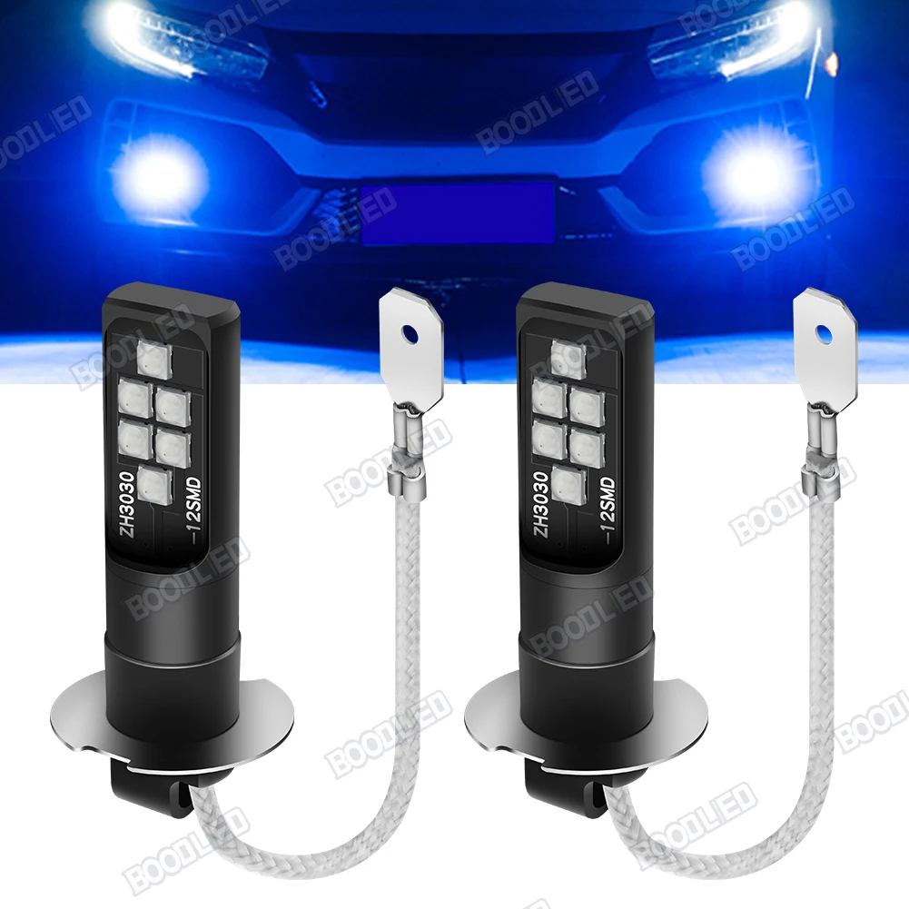 

2Pcs H3 LED Light Bulb 3030 SMD Car Fog Light Super Bright Driving Lamp 8000K Blue Car Accessories DC12V 360° light Beam