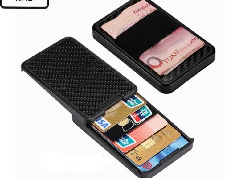 

OL Carbon fiber wallet Mini bank card bag RFID anti lost wallet credit card box with Cosmetic mirror