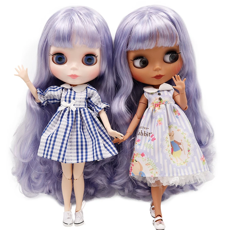 ICY DBS factory blyth doll joint body glossy face or frosted face purple big curly hair DIY sd gift toy