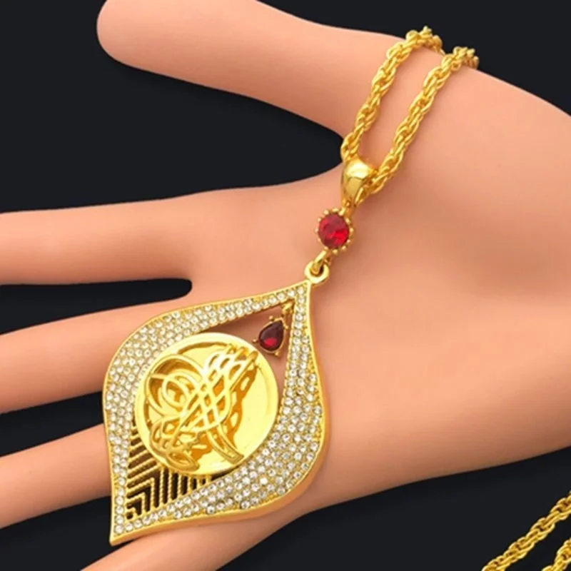 New Arabic Muslim Turkish Style Necklace big eyes Inlay Red Stone  Hanging Necklace For Women Fashion Hip Hop Party  Accessories