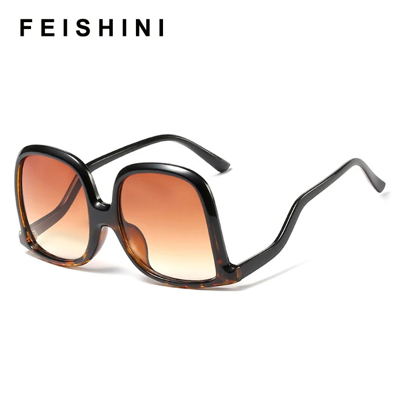 FEISHINI – lunettes de soleil surdimensionnées pour femmes, marque, tendance, jambes irrégulières, grand cadre, Superstar, Vintage