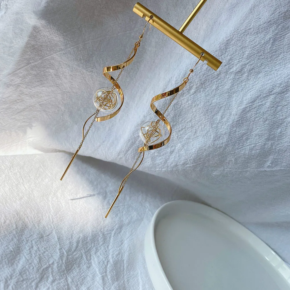 Wire Glass Ball Long Dangle Earrings For Women 2020 Original Handmade