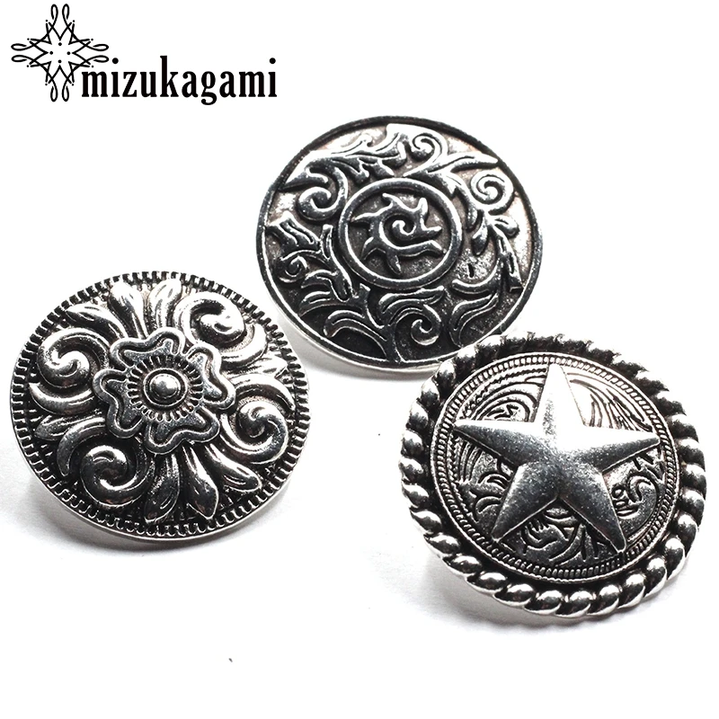 CONCHO Zinc Alloy Round Shape Plating Vintage  Decorative Buttons Charms Pendants 3pcs/lot 30MM for DIY Accessories