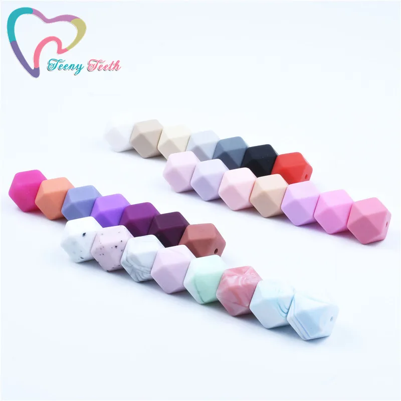 Teeny Teeth 10 PCS 14-17 MM Hexagon Loose Geometric Silicone Beads Teething Necklace Silicone Chewable Hexagon Beads 45 Colors