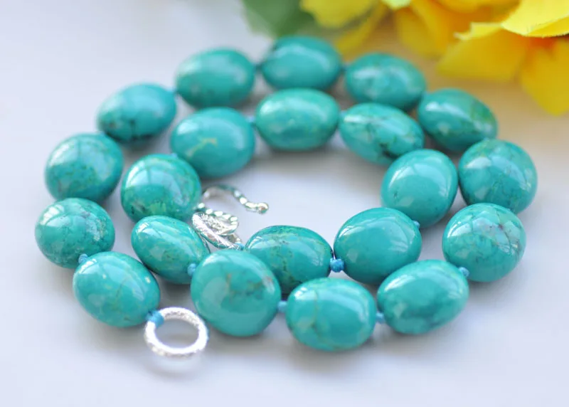 

S2343 Smooth 17" 18mm Natural Green Egg Turquoise Bead Necklace