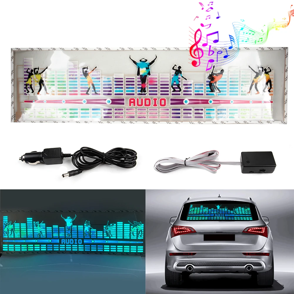 Car LED Equalizer Music Rhythm Flash Light Sound Activated Sensor Rear Windshield Sticker Styling Neon Lamp 90*25cm