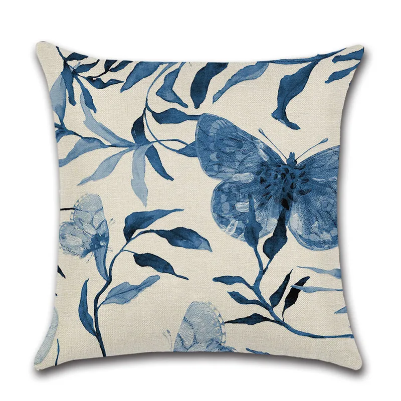 Retro Classical flower bird Printed Pillow Cushion Cover Bule Geometric Kussenhoe Throw Pillowcase Home Decoration accessories