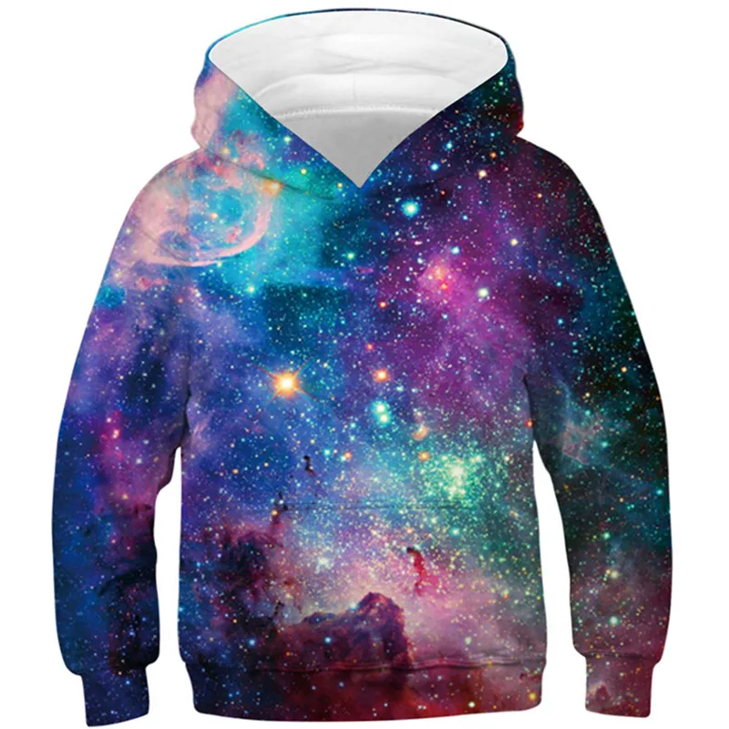 Children Star Space Galaxy Hoodies Hooded Boy Girl Hat 3d Sweatshirts Print Colorful Nebula Kids Fashion Pullovers Clothes Tops