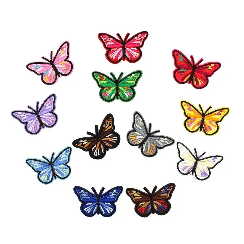 12pcs Iron On Butterfly Patches Embroidered Cartoon Stickers DIY Dress Coats Shoes Bags Decoration Appliques Clothes Badge