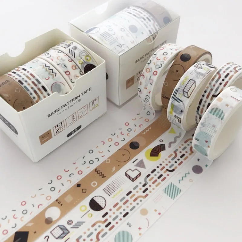 5Pcs/Box Japanese Washi Tape Set DIY Decoration Scrapbooking Planner Paper Wide Adhesive Masking Label Sticker Stationery