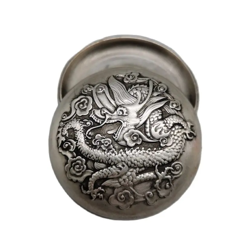 

Chinese Old Tibetan Silver Relief Double Embossed Dragon, Jewelry Box, Ink Cartridge Storage Box