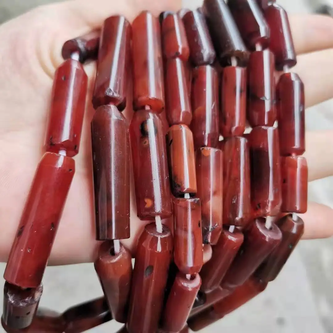 

Natural Agate Necklace Detachable Antique Cylindrical Pencil Tube Bead Loose Jewelry High Matching Bead Collection Wenwan