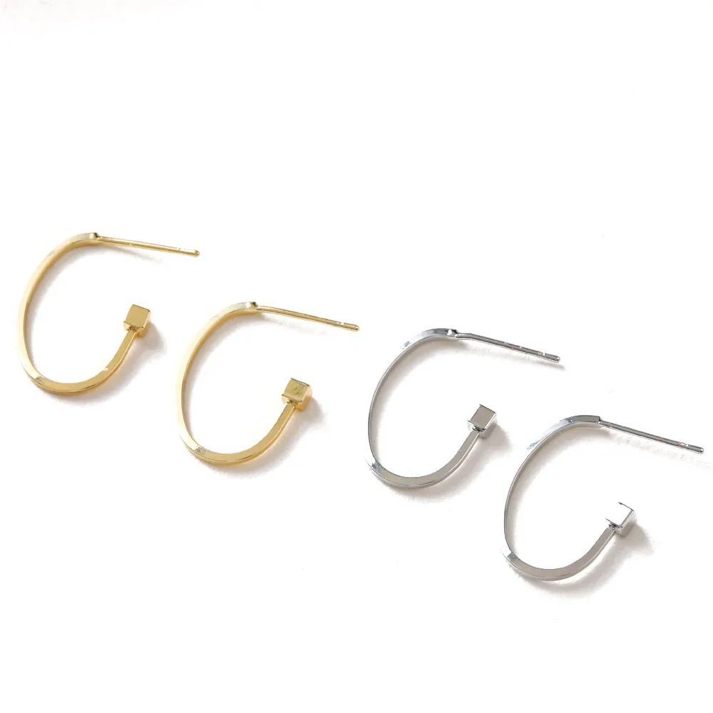 4PCS 14k Gold Plated C-shaped Oval 925 Silver Pin Diy Earrings Connectors Making Charms Jewelry Findings Material Accessories