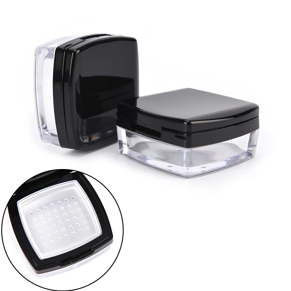 

1Set 10g Empty Loose Powder Case with Mirror,Sifter Square Loose Powder Box with Sifter Plastic Cosmetic Powder Container Black