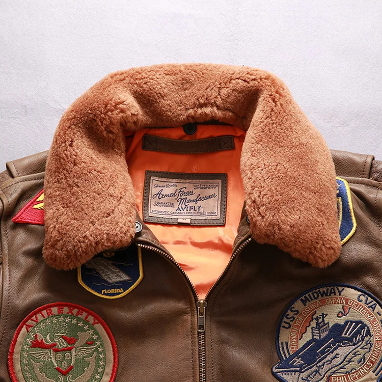 air force flight G1 pilot warm fur collar leather jacket high quality genuine cow leather clothing thick cowhide rider jacket