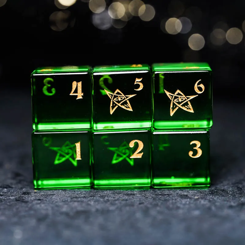 Cat's Eye Stone Handmade Engrave D6 Dice Set Star Logo Beads TRPG COC DND Dice For Table Games Red Green D&D Dice Customize Gift