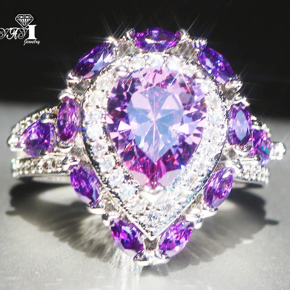 YaYI Jewelry Fashion  Princess Cut 12CT Purple Zircon Silver Color Engagement Rings wedding Lover Rings Party Rings 1133